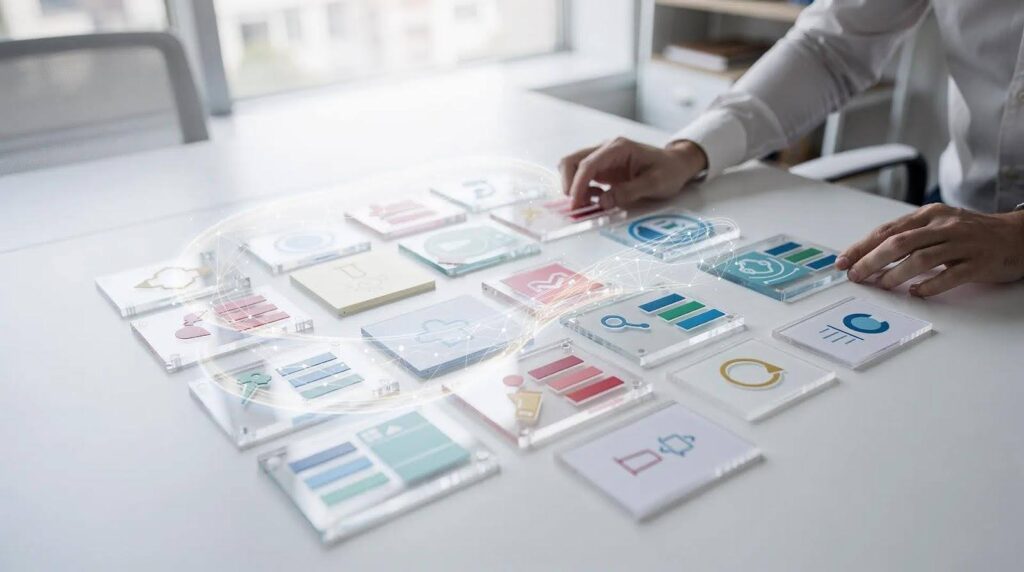A professional person choosing from different charts placed on the desk