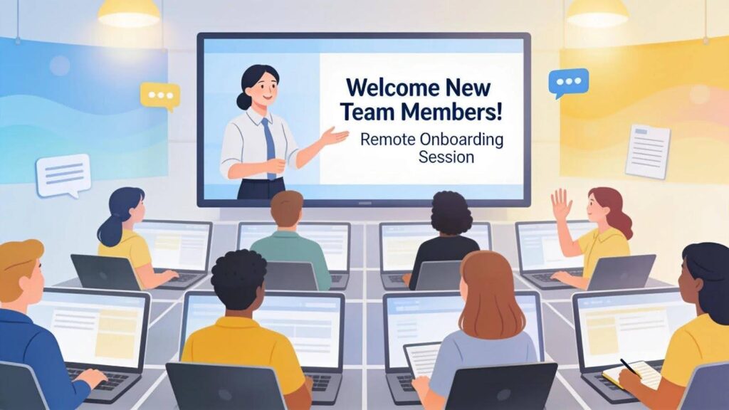 Graphic styled image depicting remote team working