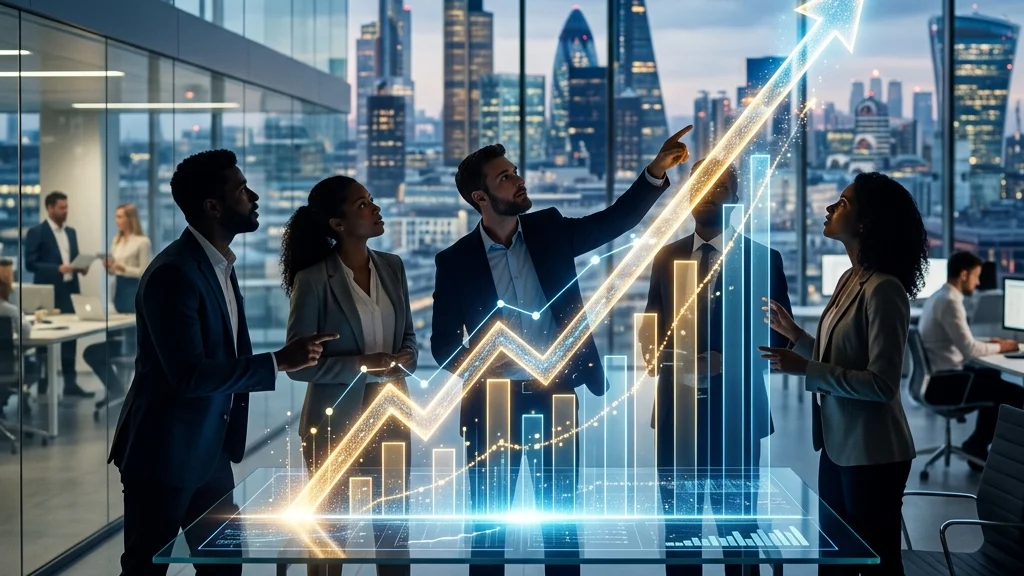An upward growth chart with silhouettes of tech professionals, representing strategic scaling through nearshore staffing.
