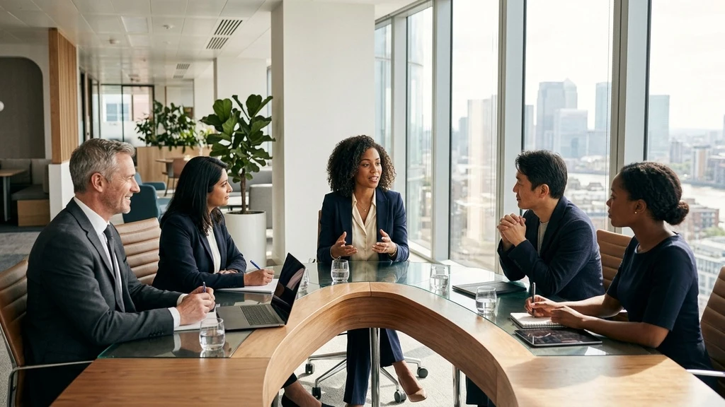 Elite candidate undergoing comprehensive panel evaluation and multi-stage vetting in an executive boardroom