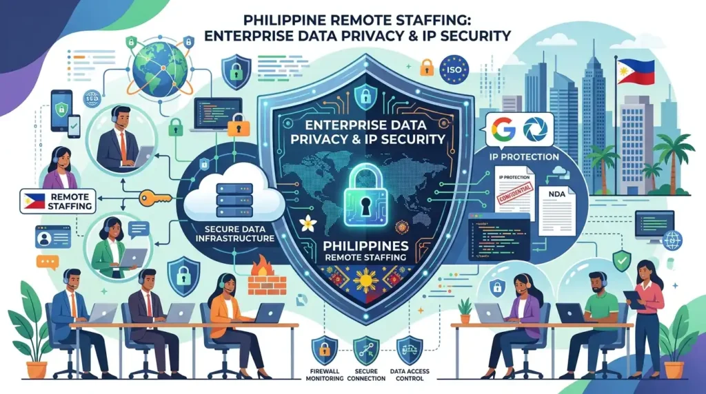 Enterprise-grade data privacy and intellectual property protection framework shielding US companies outsourcing operations to the Philippines