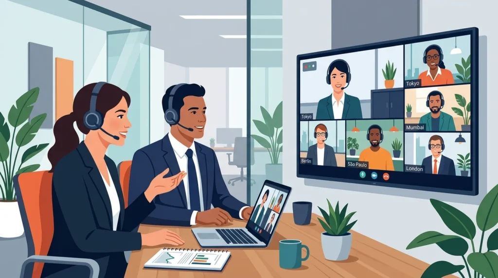 Bilingual sales development representatives and account executives in Mexico conducting live synchronous video presentations with North American clients