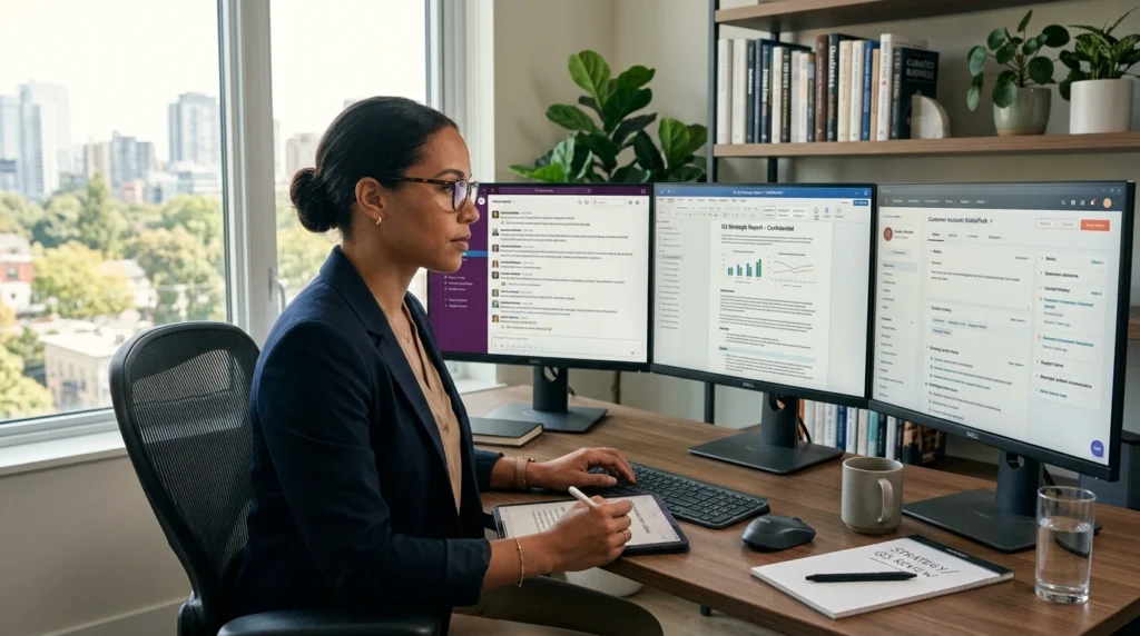 Dedicated virtual assistant developing deep institutional knowledge and executive context to proactively resolve business workflows