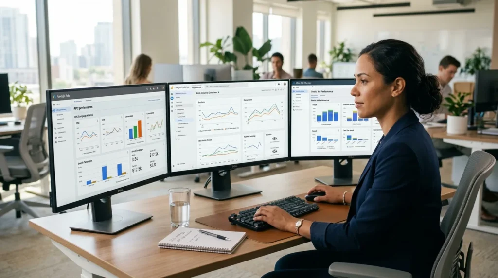In-house remote marketing specialist synchronizing multi-channel ad spend, conversion rate optimization, and paid acquisition data.