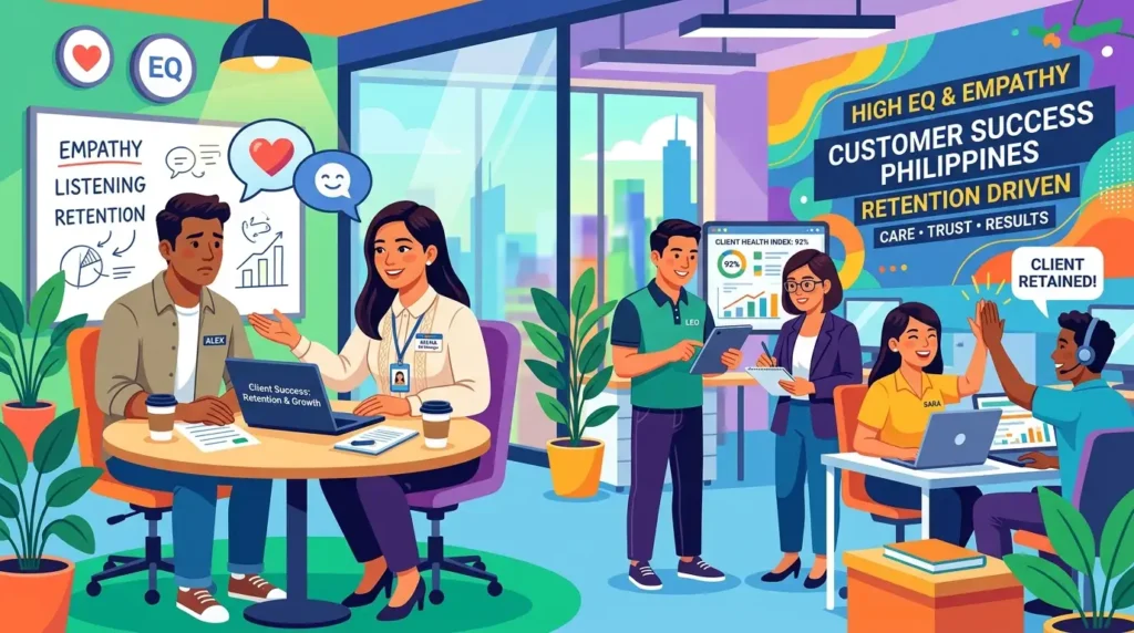 Filipino remote customer success specialists leveraging authentic hospitality, high emotional intelligence, and empathy to prevent client churn