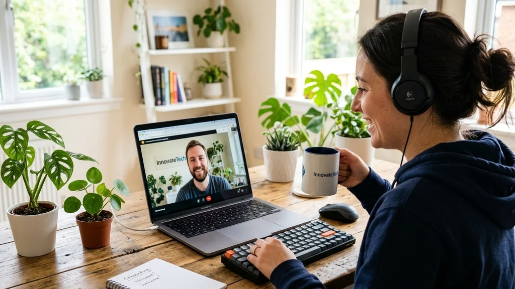 New nearshore employee participating in a supportive virtual culture buddy onboarding session with their domestic US teammate.