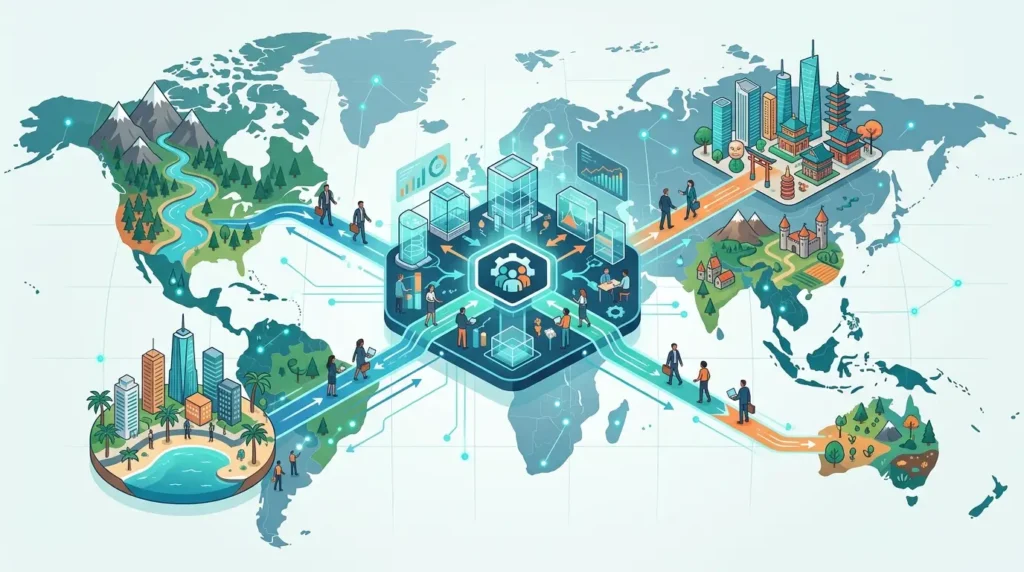 Vector illustration of multi-region recruitment flow
