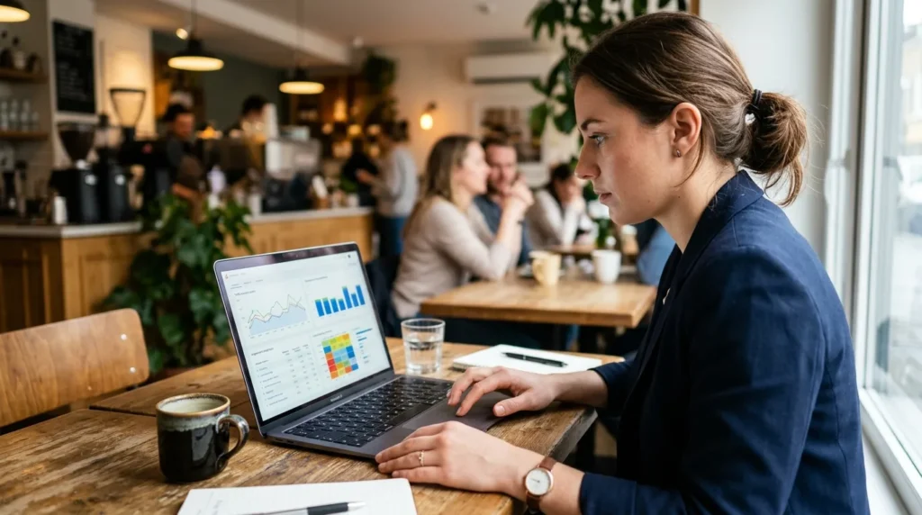 Professional analyzing SEO analytics on a laptop